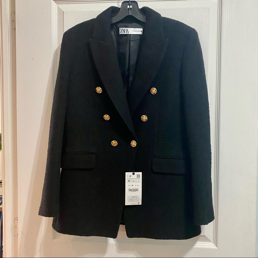 ZARA Textured weave jacket, size M, Black, NEW $79